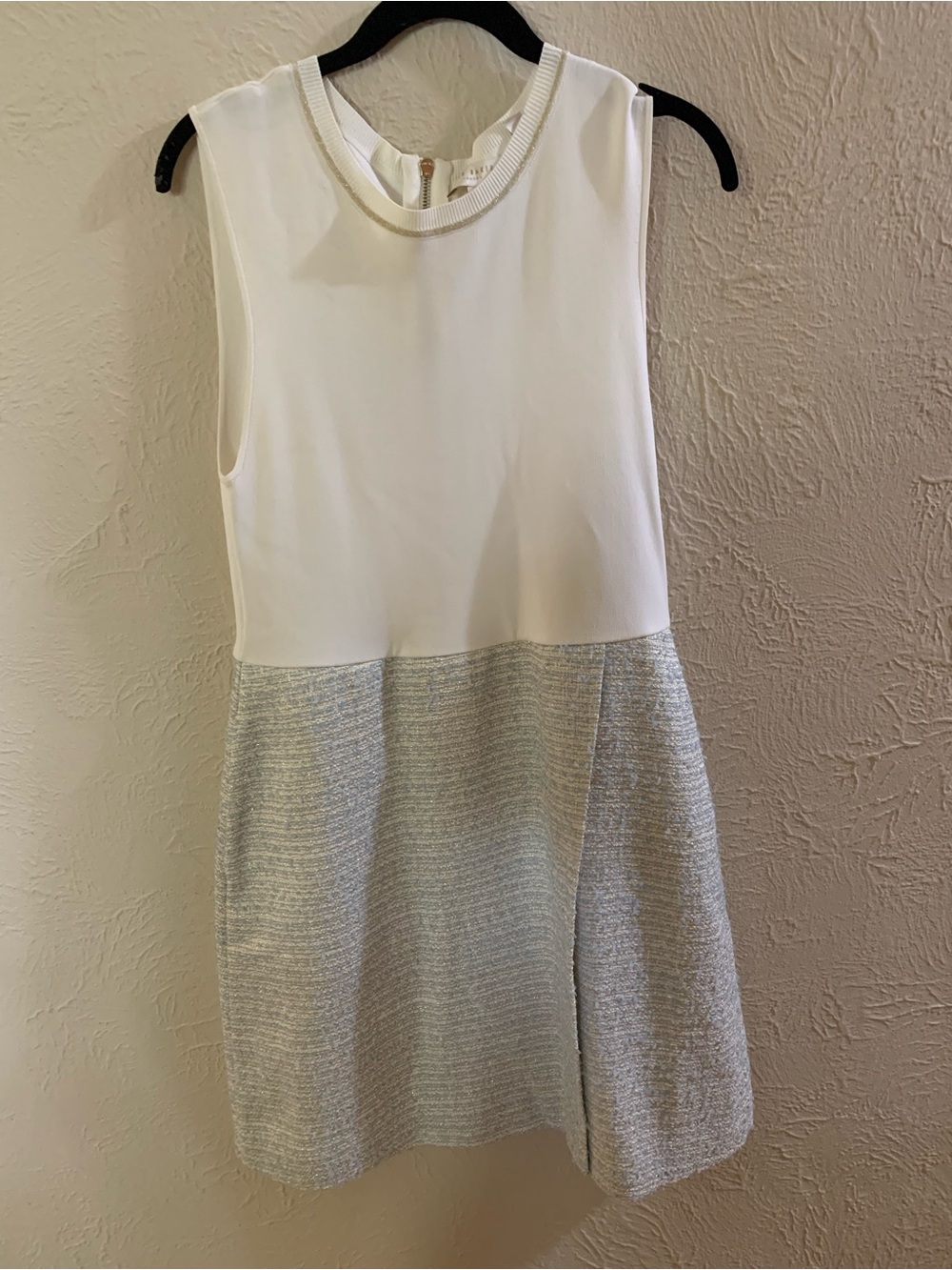 Sleeveless Cream and Blue Shift Dress